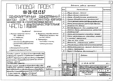 Альбом 1 Часть 0,1,2,3,4,5,6 Общая часть. Архитектурно-строительные решения. Внутренний водопровод и канализация. Отопление и вентиляция. Газоснабжение. Электрооборудование. Связь и сигнализация.