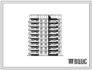 Фасады Типовой проект 81-010/1.2 Девятиэтажная блок-секция угловая левая на 36 квартир (двухкомнатных 2Б-19, трехкомнатных 3А-17). Для строительства в 1В климатическом подрайоне, 2 и 3 климатических районах