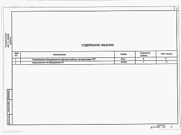 Альбом 3 Спецификация оборудования. Опросный лист на оборудование ТП