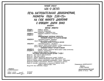 Типовой проект 406-9-267.83 Печь нагревательная двухкамерная, размеры пода 2(1,16х1,5)м, на газе низкого давления с отводом дыма вниз.