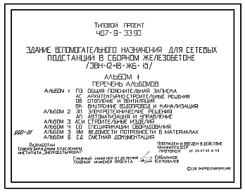 Типовой проект 407-9-33.90 МП Здание вспомогательного назначения для сетевых подстанций в сборном железобетоне (ЗВН-12x24-ЖБ-15)