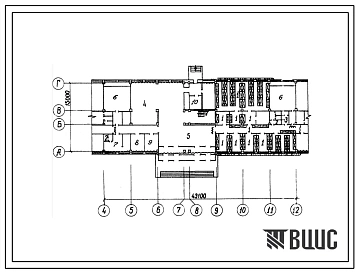 Типовой проект Б-2-450(412-1-26) Помещения 1 этажа административно-бытового корпуса мясокомбината мощностью 50 тонн мяса в смену, (убежище на 450 человек, размеры убежища 43,1м на 15м, режимы вентиляции 1,2,3).