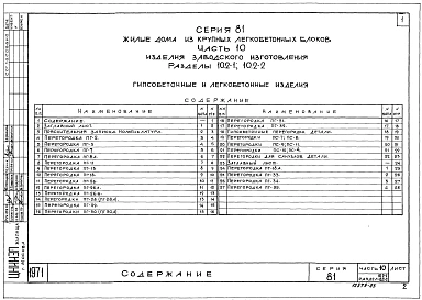 Альбом 16 Изделия заводского изготовления. Гипсобетонные и керамзитобетонные изделия. Часть 10, раздел 10.2-1, 10.2-2