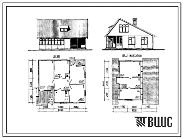 Типовой проект 181-115-215.89 Мансардный пятикомнатный садовый домик. Площадь, м2: общая 53,5, мансарды 29,2, веранды 17,5 . Стены- деревянные панели.