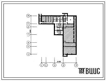 Типовой проект П-1(П-2,4)-50(264-023-17.89) Помещения подсудимых в подвале дома правосудия (стены из кирпичные)-суд с пятью залами судебных заседаний, (убежище на 50 человек, размеры убежища 29,4м на 24м, режимы вентиляции 1,2).