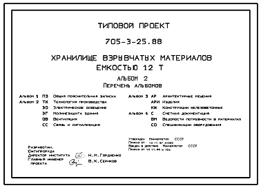 Типовой проект 705-3-25.88 Хранилище взрывчатых материалов емкостью 12 т