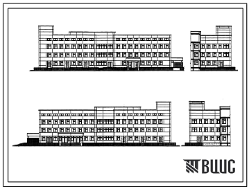 Фасады Типовой проект 252-1-110 Унифицированный корпус для детей на 120 коек. Здание четырёхэтажное. Каркас сборный железобетонный серии ИИ-04. Стены из легкобетонных панелей.