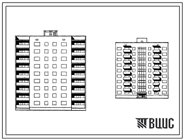 Типовой проект 87-019/75 Девятиэтажная рядовая блок-секция на 36 квартир (Р-2Б.2Б.3Б.3Б)