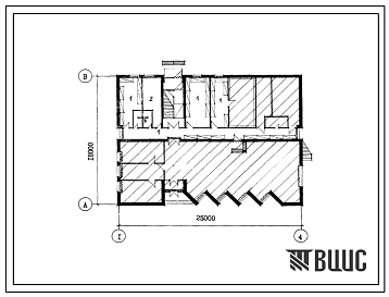 Типовой проект Б-3-135(264-22-17) Помещения 1 этажа центральной сберегательной кассы(стены кирпичные) на 50 сотрудников, (убежище на 135 человек, размеры убежища 25м на 18м, режимы вентиляции 1,2,3).