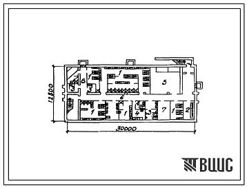Типовой проект П-2-250(416-9-15.83) Бытовые помещения в подвале служебно-бытового здания со столовой для промзоны с площадью сада 600 га, приспосабливаемые под ПРУ (убежище на 360 человек, размеры убежища 30м на 12,8м, режимы вентиляции 1,2).