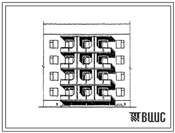Типовой проект 175-021с.13.87 Блок-секция 4-этажная 8-квартирная 5Б.2Б рядовая с торцовыми окончаниями для Киргизской ССР