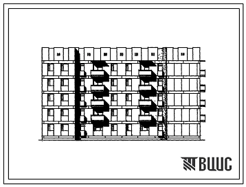 Типовой проект 114-061с/1 Блок-секция пятиэтажная двухсекционная 35-квартирная торцовая правая 1А.1А.1Б.2Б.-1А.2А.3Б. (со стенами из крупных блоков).