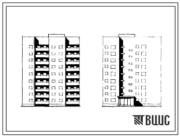 Типовой проект 124-024/1 Девятиэтажная блок-секция поворотная левая тип «Б» на 36 квартир (однокомнатных 1А — 18, двухкомнатных 2Б — 9, трехкомнатных 3Б — 9). Для строительства во IIВ климатическом подрайоне.