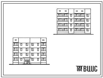 Типовой проект 26-0111.13.87 Четырехэтажная блок-секция рядовая с торцевыми окончаниями правая на 12 квартир. Для Украинской ССР
