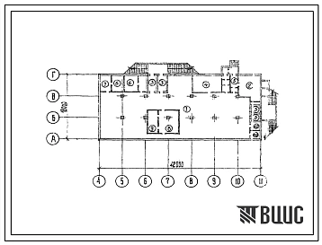Типовой проект А-II-1200-75/77 Бытовые и складские помещения в подвале отдельно стоящего универсального 3-этажного здания (убежище на 1200 человек, размеры убежища 42м на 18м, режимы вентиляции 1,2).