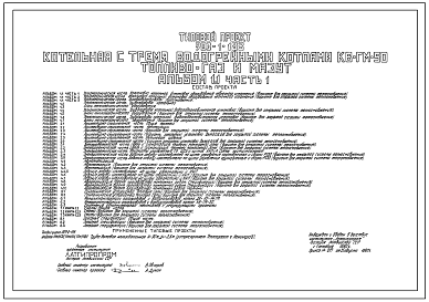 Состав Типовой проект 903-1-183 Котельная с тремя водогрейными котлами КВ-ГМ-50. Топливо – газ и мазут