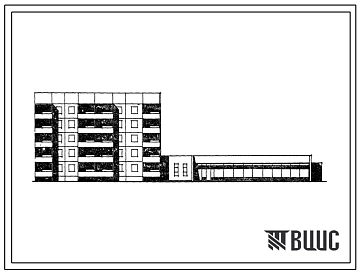 Типовой проект 105-071с Блок-секция 5-этажная 22-квартирная 3Б.2Б - 2Б.1Б.1Б торцовая правая со встроенно-пристроенным магазином "Универсам"