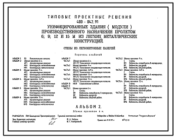 Типовой проект 400-042.91 Унифицированные здания (модули) производственного назначения пролетом 6, 9, 12 и 15 м из ЛМК. Стены из легкобетонных панелей