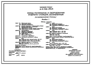 Типовой проект А-IV-900-495.91 Заглубленный склад материалов и оборудования отдельно стоящий в маловлажных грунтах (убежище на 900 человек, размеры убежища 33м на 18м, режимы вентиляции 1,2,3)