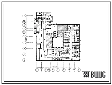 Типовой проект П-3-600(282-5-58с.83) Хозяйственно-бытовые и складские помещения в подвале гостиницы на 504 места, (убежище на 600 человек, размеры убежища 45,6м на 42м, режимы вентиляции 1,2).