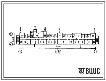 Типовой проект А-IV-400-250.84(127-04С/1) Склад инвентаря и оборудования в подвале служебно-технического здания железнодорожного транспорта, (убежище на 400 человек, размеры убежища 74,96м на 9,6м, режимы вентиляции 1,2).