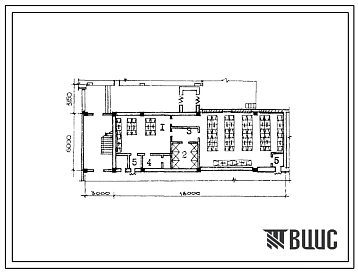 Типовой проект П-4-130(416-1-127) Бытовые помещения 1 этажа административно-бытового корпуса книжной базы с библиотечным коллектором, приспосабливаемые под ПРУ (убежище на 130 человек, размеры убежища 21м на 9,15м, режимы вентиляции 1,2).