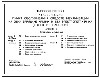 Типовой проект 416-7-309.89 Пункт обслуживания средств механизации на одну зарядную машину и два электропогрузчика .Стены панельные