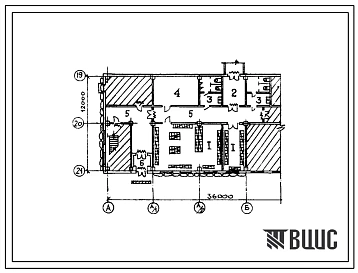 Типовой проект Б-3-130(416-1-125) Хозяйственно-бытовые помещения 1 этажа административно-бытового корпуса промысло-геофизической базы на 12 партий,приспосабливаемые под ПРУ(убежище на 130 человек, размеры убежища 36м на 12м, режимы вентиляции 1,2,3).