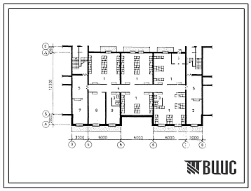 Типовой проект П-2-170(164-23-84.86) Хозяйственно-бытовые помещения в подвале общежития на 117 мест со стенами из мелких блоков и кирпича, (убежище на 170 человек, размеры убежища 24м на 15,5м, режимы вентиляции 1,2).