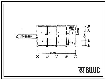 Типовой проект Б-1-245(242-5-74с) Помещения подвала столовой на 240 мест пионерского лагеря-базы отдыха на 240/210 мест, (убежище на 245 человек, размеры убежища 24м на 12м, режимы вентиляции 1).