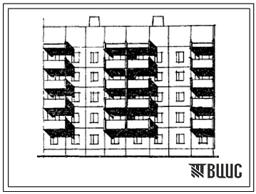 Типовой проект 105-074с Блок-секция 5-этажная 25-квартирная 3Б.2Б - 2Б.1Б.1Б торцовая правая. Вариант с 3х-слойными стеновыми панелями и выносными балконами