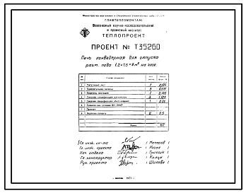 Состав Проект Т35260 Печь конвейерная для отпуска размером пода 1,2х7,5=9 м² на газе