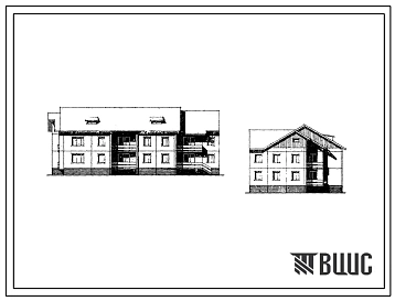 Типовой проект 97-079/1 Двухэтажная блок-секция угловая левая на 8 квартир (двухкомнатных 2Б-2, трехкомнатных 3А-2, 3Б-2, четырехкомнатная 4Б-2). Для строительства в 1В климатическом подрайоне
