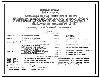 Типовой проект 902-1-164.90 Канализационная насосная станция производительностью 200–1200 м3/ч, напором 12–27 м с решетками-дробилками при глубине заложения подводящего коллектора 4,0 м (сборно-монолитный вариант)