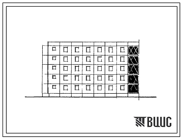 Типовой проект 105-025с Пятиэтажная блок-секция торцевая левая на 25 квартир (однокомнатных 1Б-10, двухкомнатных 2Б-10, трехкомнатных 3Б-5). Вариант с шагом поперечных стен 3,6 м. Для строительства в районах сейсмичностью 8 и 9 баллов в 3 климатическом ра