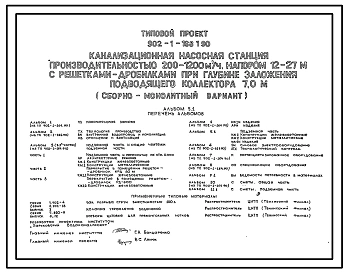 Типовой проект 902-1-168.1.90 Канализационная насосная станция производительностью 200–1200 м3/ч, напором 12–27 м с решетками-дробилками при глубине заложения подводящего коллектора 7,0 м (сборно-монолитный вариант)