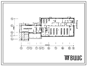 Типовой проект Б-2-360(222-1-380с) Помещения 1 этажа неполной средней школы на 8 классов (320 учащихся), (убежище на 360 человек, размеры убежища 44,32м на 15м, режимы вентиляции 1).