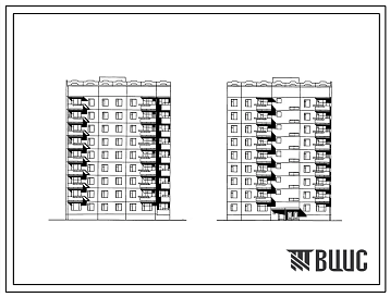 Типовой проект 135-027/1.2 9-этажная 36-квартирная торцовая левая блок-секция с рядовым окончанием 1-Б 2-Б 2-Б 3-Б