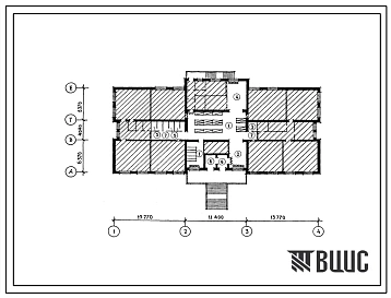 Типовой проект П-96(224-01-634м.88) Помещения 1 этажа начальной школы на 4 класса 980 учащихся), стены из кирпича, (убежище на 96 человек, размеры убежища 38,94м на 16,78м, режимы вентиляции 1,2).