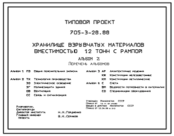 Типовой проект 705-3-28.88 Хранилище взрывчатых материалов вместимостью 12 т с рампой