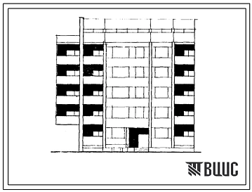 Типовой проект 103-040/1 Пятиэтажная блок-секция рядовая с правым торцевым окончанием со сдвигом на 14 квартир (двухкомнатных 2Б-8, трехкомнатных 3Б-6). Для строительства во 2Б и 2В климатических подрайонах Латвийской ССР