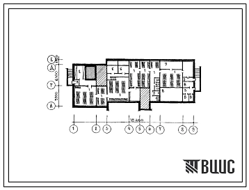 Типовой проект П-2-385(261-20-25-81.86) Хозяйственно-бытовые помещения административного здания, тип П, (убежище на 385 человек, размеры убежища 35,2м на 13,5м, режимы вентиляции 1,2).