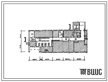 Типовой проект П-4-100(416-1-252.13.91) Помещения первого этажа административно-бытового корпуса автотранспортного предприятия автомобилей, приспосабливаемые под ПРУ (убежище на 100 человек, размеры убежища 43,16м на 12м, режимы вентиляции (1,2,3).
