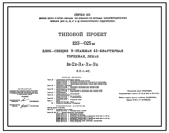 Типовой проект 123-025м Блок-секция девятиэтажная 44-квартирная торцевая левая 1Б.2Б.3А.3А.3Б.