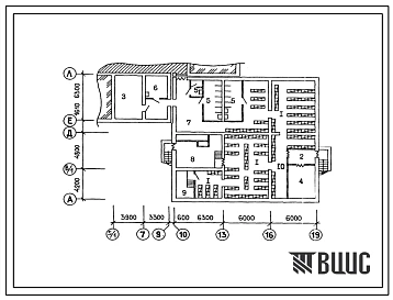 Типовой проект П-4-218(215-1-286с.84) Хозяйственно-бытовые помещения в техподполье детского яслей-сада на 190 мест (8 групп), (убежище на 218 человек, размеры убежища 26,1м на 16,91м, режимы вентиляции 1,2,3).