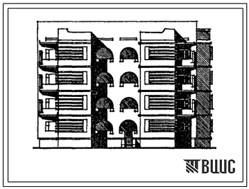 Типовой проект 155-028с.13.87 Блок-секция 4-этажная 12-квартирная угловая правая с торцевыми окончаниями 3-3-2. Для строительства в Таджикской ССР.