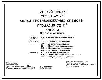 Типовой проект 705-3-42.89 Склад противопожарных средств площадью 72 м2