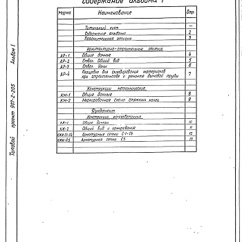 Состав фльбома. Типовой проект 907-2-205Альбом 1 Техно-рабочий проект ствола и фундамента (ТРН 2576-АР, ТРН 2577-КЖ)