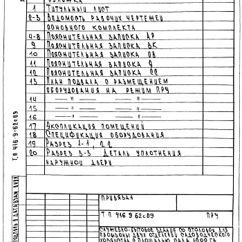 Состав фльбома. Типовой проект 416-9-62с.89Альбом 8 Проектная документация на перевод помещений подвала для использования под ПРУ