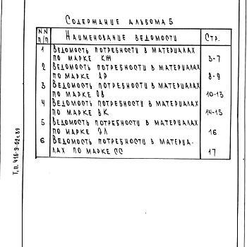 Состав фльбома. Типовой проект 416-9-62с.89Альбом 5 Ведомости потребности в материалах